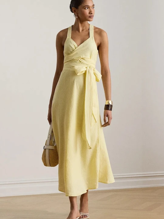 Zdjęcie produktu Lauren Ralph Lauren sukienka letnia lniana żółty