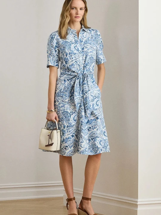 Zdjęcie produktu Lauren Ralph Lauren sukienka lniana niebieski
