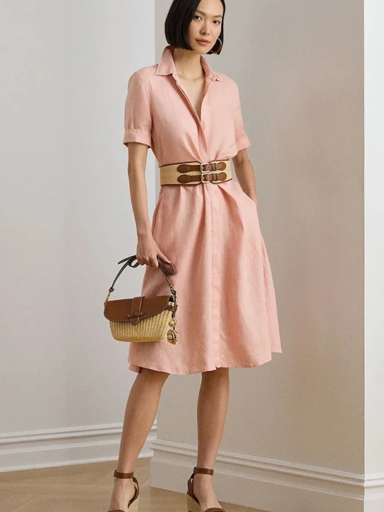 Zdjęcie produktu Lauren Ralph Lauren sukienka rozkloszowana lniana różowy