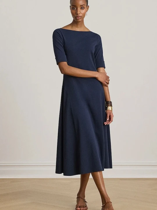 Zdjęcie produktu Lauren Ralph Lauren sukienka rozkloszowana z bawełną granatowy