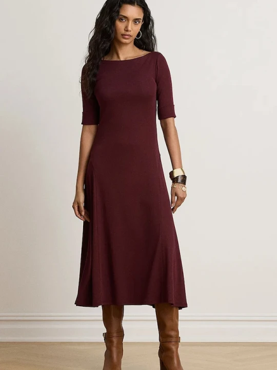 Zdjęcie produktu Lauren Ralph Lauren sukienka rozkloszowana z bawełną bordowy