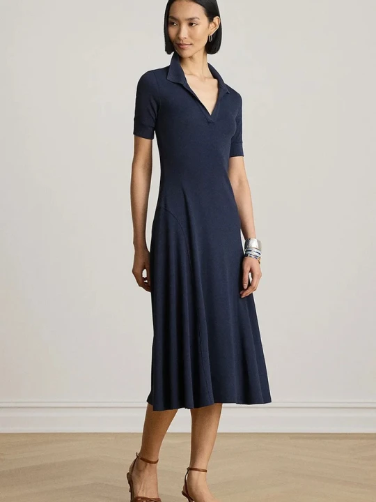 Zdjęcie produktu Lauren Ralph Lauren sukienka rozkloszowana z modalem granatowy