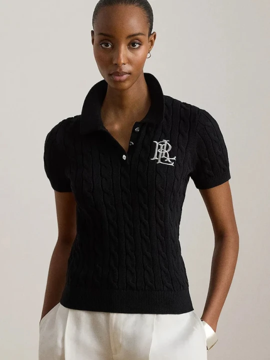 Zdjęcie produktu Lauren Ralph Lauren sweter z krótkim rękawem damski bawełniany czarny