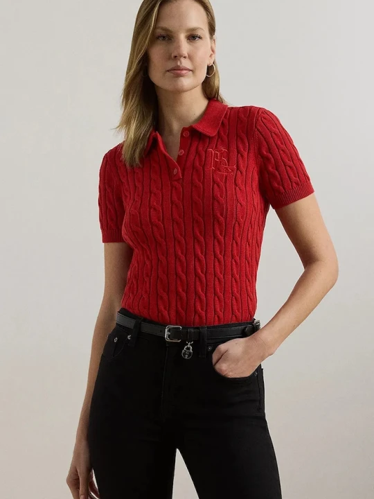Zdjęcie produktu Lauren Ralph Lauren sweter z krótkim rękawem damski bawełniany czerwony