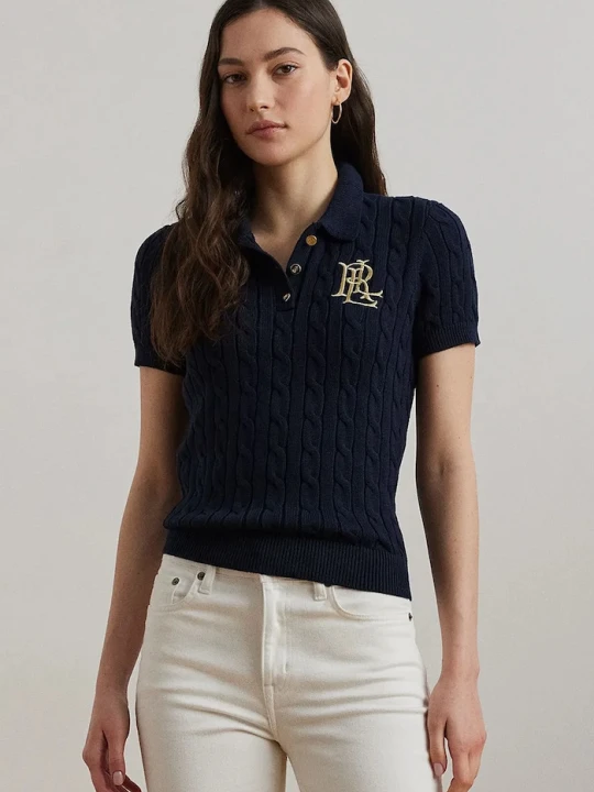 Zdjęcie produktu Lauren Ralph Lauren sweter z krótkim rękawem damski bawełniany granatowy