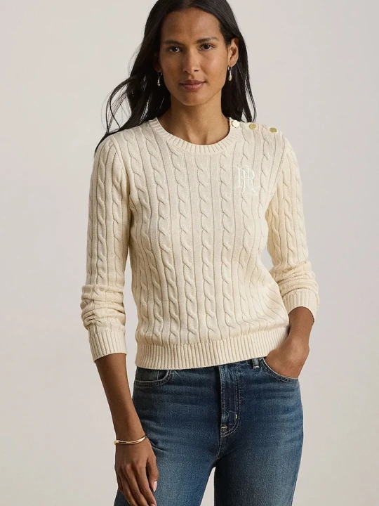 Zdjęcie produktu Lauren Ralph Lauren sweter damski z bawełną beżowy