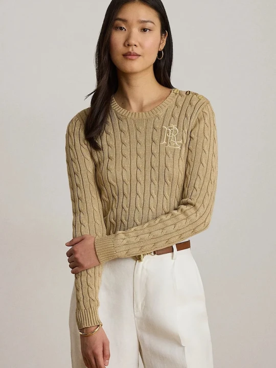 Zdjęcie produktu Lauren Ralph Lauren sweter damski z bawełną beżowy