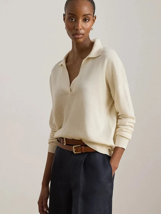 Zdjęcie produktu Lauren Ralph Lauren sweter damski z bawełną beżowy