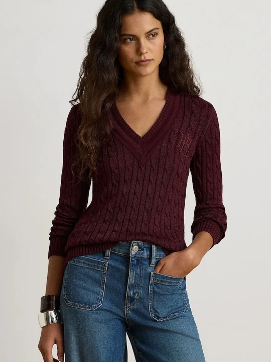 Zdjęcie produktu Lauren Ralph Lauren sweter damski z bawełną bordowy