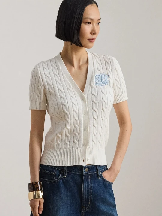 Zdjęcie produktu Lauren Ralph Lauren sweter rozpinany damski bawełniany biały