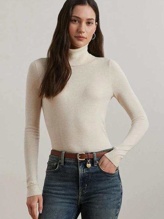 Zdjęcie produktu Lauren Ralph Lauren sweter z domieszką jedwabiu beżowy
