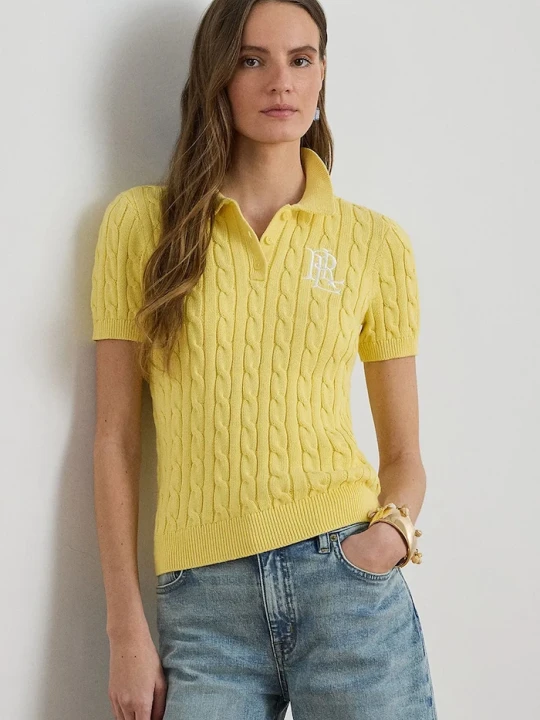 Zdjęcie produktu Lauren Ralph Lauren sweter z krótkim rękawem damski bawełniany żółty