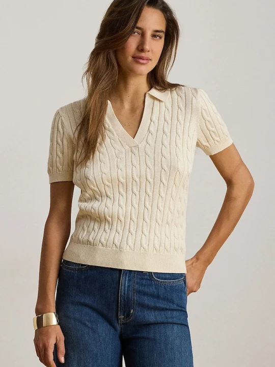 Zdjęcie produktu Lauren Ralph Lauren sweter z krótkim rękawem damski z wiskozą beżowy