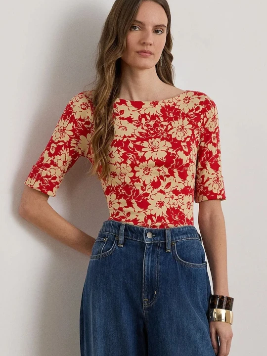 Zdjęcie produktu Lauren Ralph Lauren t-shirt basic damski z bawełną czerwony