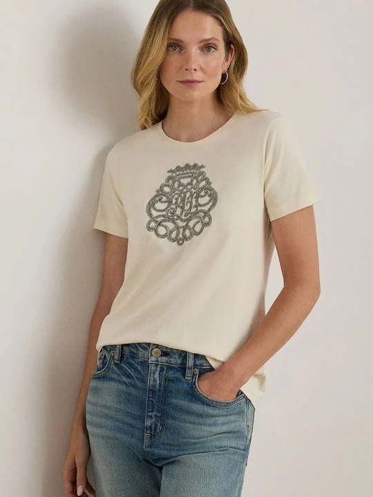 Zdjęcie produktu Lauren Ralph Lauren t-shirt bawełniany beżowy