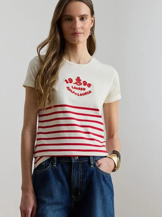 Zdjęcie produktu Lauren Ralph Lauren T-shirt damski bawełniany beżowy
