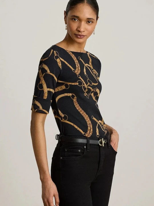 Zdjęcie produktu Lauren Ralph Lauren T-shirt damski bawełniany z elastanem czarny