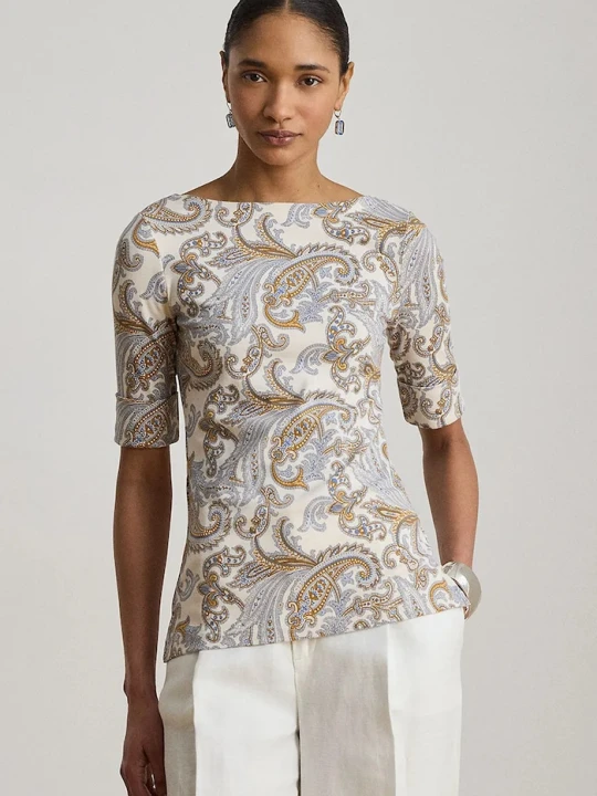 Zdjęcie produktu Lauren Ralph Lauren T-shirt damski bawełniany z elastanem beżowy
