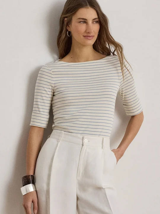 Zdjęcie produktu Lauren Ralph Lauren T-shirt damski z bawełną beżowy
