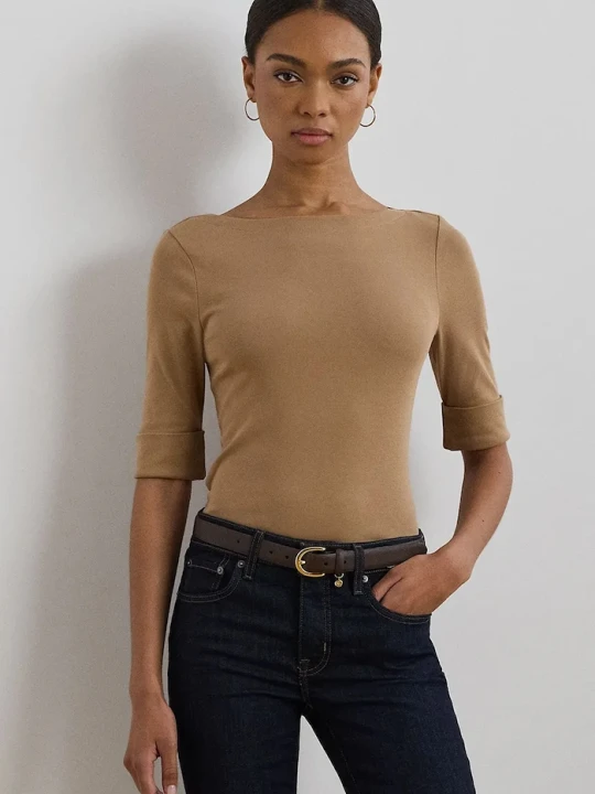 Zdjęcie produktu Lauren Ralph Lauren t-shirt damski z bawełną beżowy