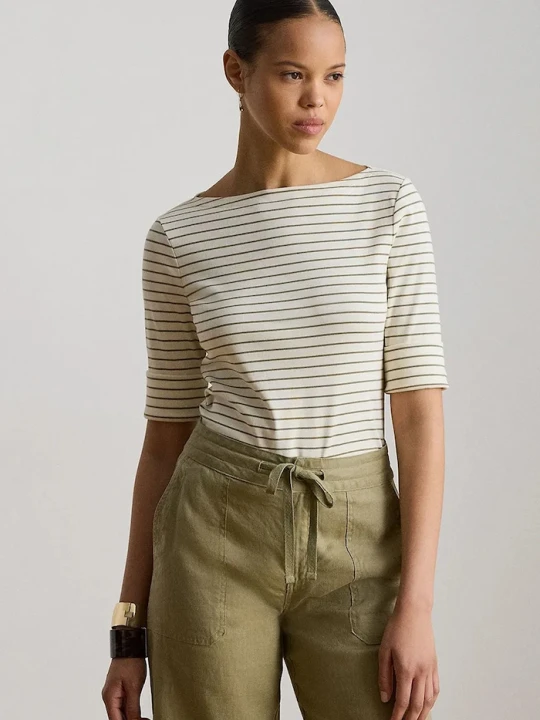 Zdjęcie produktu Lauren Ralph Lauren T-shirt damski z bawełną beżowy