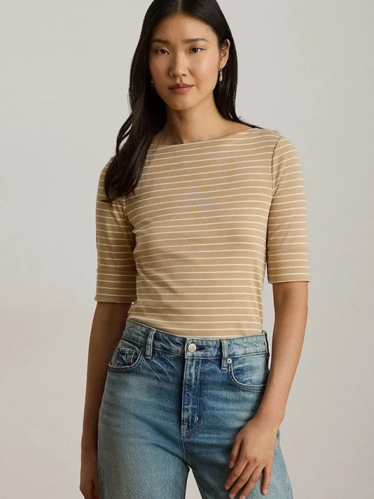 Zdjęcie produktu Lauren Ralph Lauren T-shirt damski z bawełną beżowy