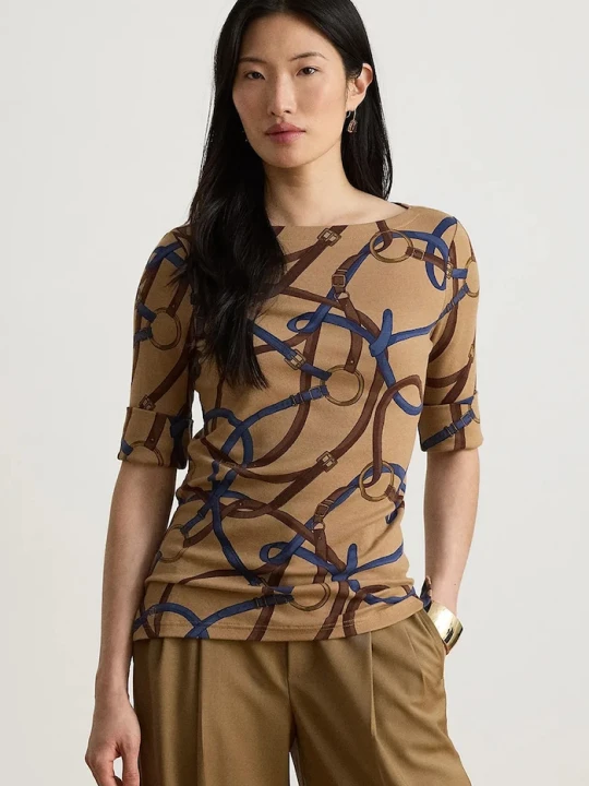 Zdjęcie produktu Lauren Ralph Lauren T-shirt damski z bawełną brązowy