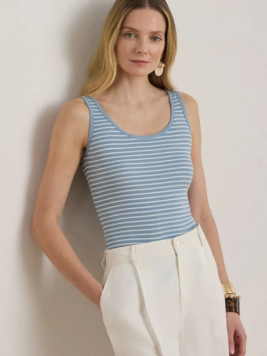 Zdjęcie produktu Lauren Ralph Lauren top damski bawełniany niebieski