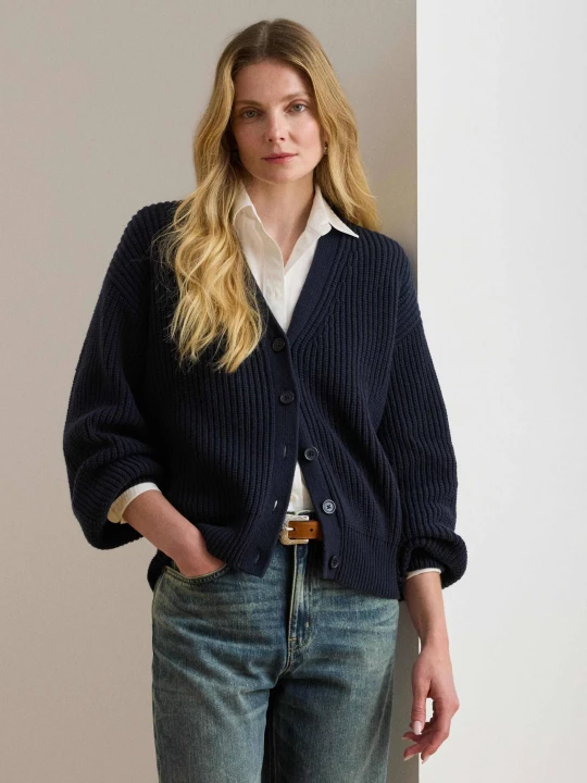 Zdjęcie produktu LAUREN RALPH LAUREN Wełniany kardigan | Regular Fit granatowy