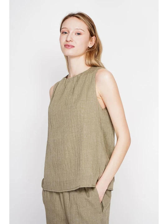 Zdjęcie produktu Le Jardin du Lin Lniany top w kolorze khaki rozmiar: 40