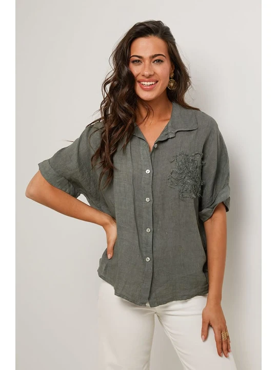 Zdjęcie produktu Le Monde du Lin Lniana bluzka w kolorze khaki rozmiar: 36/38