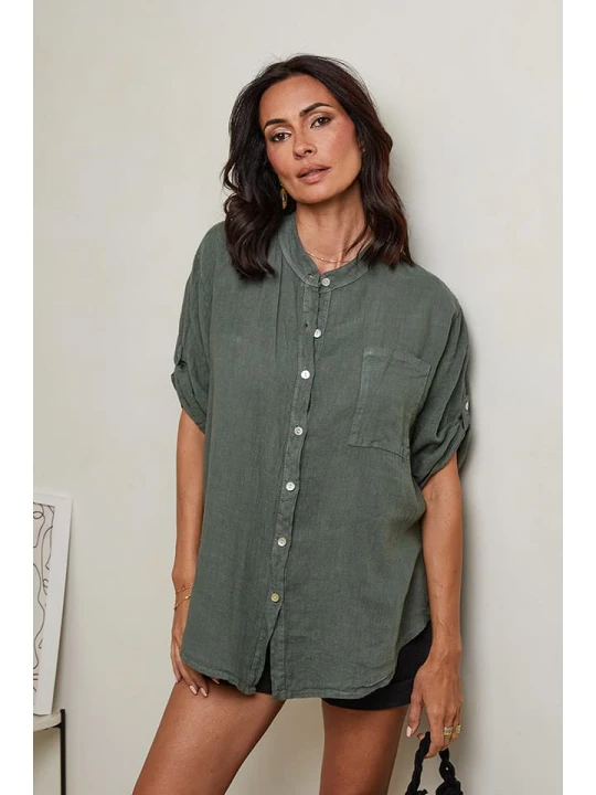 Zdjęcie produktu Le Monde du Lin Lniana koszula w kolorze khaki rozmiar: 36/38