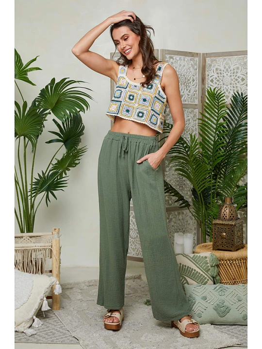 Zdjęcie produktu Lin Passion Lniane spodnie w kolorze khaki rozmiar: 36 / 38