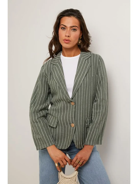 Zdjęcie produktu Le Monde du Lin Lniany blezer w kolorze khaki rozmiar: 40/42