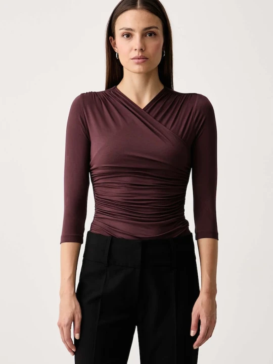 Zdjęcie produktu Le Privé longsleeve damski z modalem AMANDINE TOP PRUNE bordowy