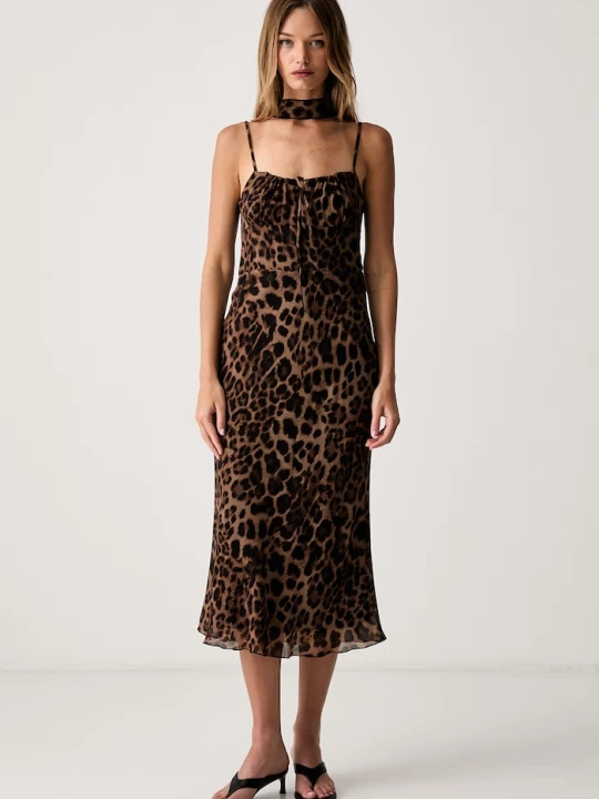 Zdjęcie produktu Le Privé sukienka letnia z wiskozy JANELLE CHIFFON LEOPARD brązowy