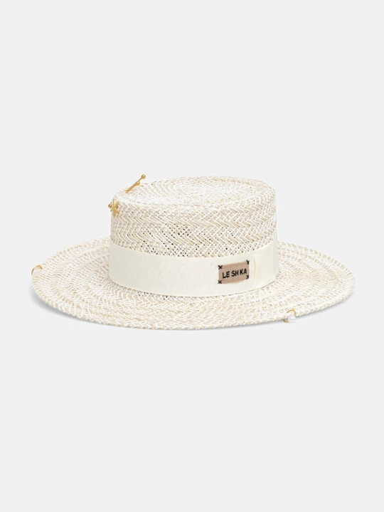 Zdjęcie produktu LE SH KA headwear kapelusz słomkowy damski Double Chain Pearl Canotier beżowy