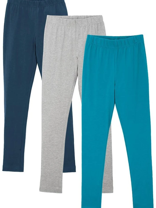 Zdjęcie produktu Legginsy z elastycznej mieszanki bawełny (3 pary) BonPrix niebieski