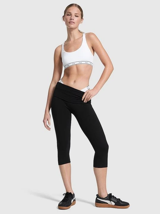 Zdjęcie produktu Legginsy capri All-Day Cotton z wywijanym pasem Victoria's Secret Czarny