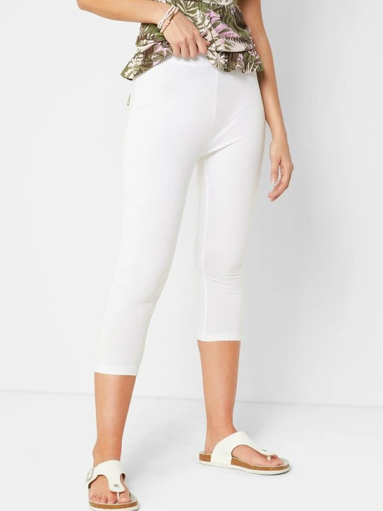 Zdjęcie produktu Legginsy rybaczki z wygodną talią BonPrix biały