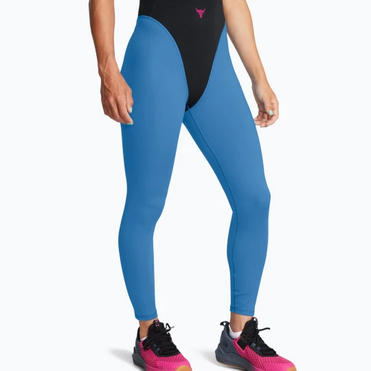 Zdjęcie produktu Legginsy treningowe damskie Under Armour Project Rock LG Grind Ankle Leg black / viral blue / astro pink