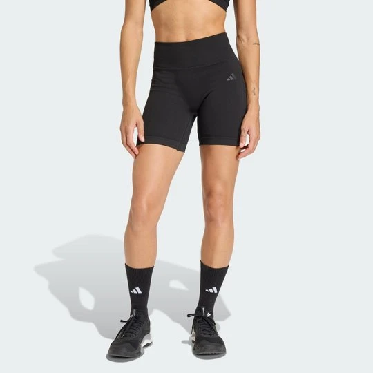 Zdjęcie produktu Legginsy Workout Essentials Scrunch z dzianiny o długości wewnętrznej strony nogawki wynoszącej 12, 7cm Adidas czarny