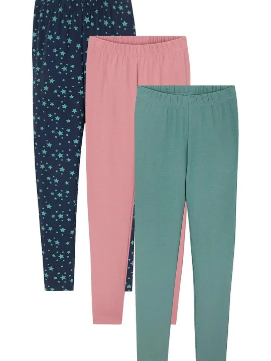 Zdjęcie produktu Legginsy z elastycznego materiału z bawełną organiczną (3 szt.) BonPrix niebieski