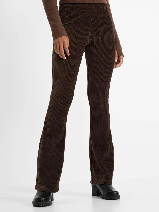Zdjęcie produktu Legginsy z rozszerzanymi nogawkami z imitacji sztruksu BonPrix brązowy
