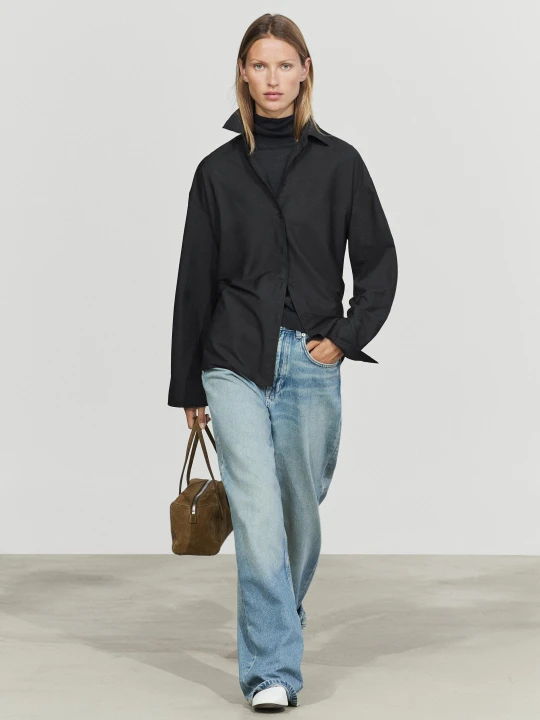 Zdjęcie produktu Lejąca Koszula Z Bawełny I Jedwabiu - Czarny - Massimo Dutti - Female