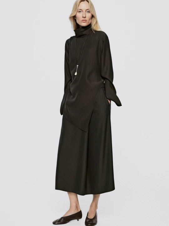 Zdjęcie produktu Lejąca Spódnica Midi Z Detalem W Talii − Limited Edition - Szarawozielony - Massimo Dutti - Female