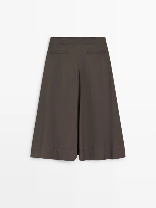 Zdjęcie produktu Lejąca Spódnica Midi Z Zakładką - Brązowy - Massimo Dutti - Female