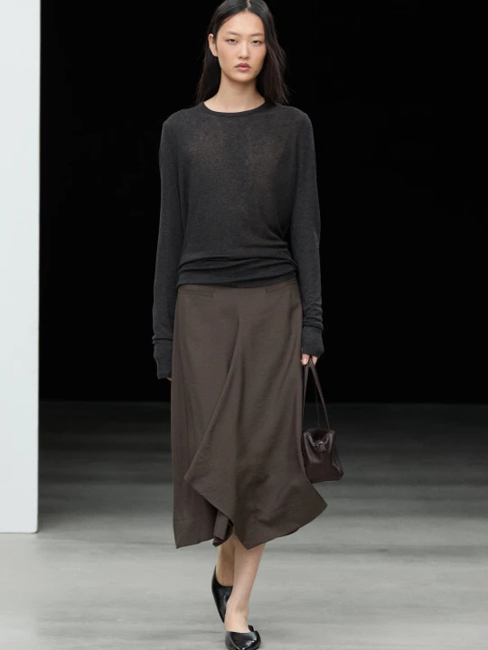 Zdjęcie produktu Lejąca Spódnica Midi Z Zakładką - Brązowy - Massimo Dutti - Female