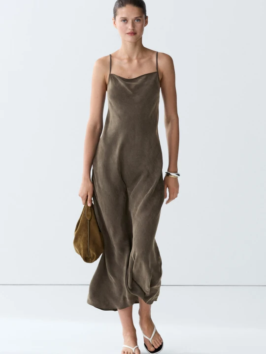Zdjęcie produktu Lejąca Sukienka Bieliźniana Na Cienkich Ramiączkach - Szary - Massimo Dutti - Female
