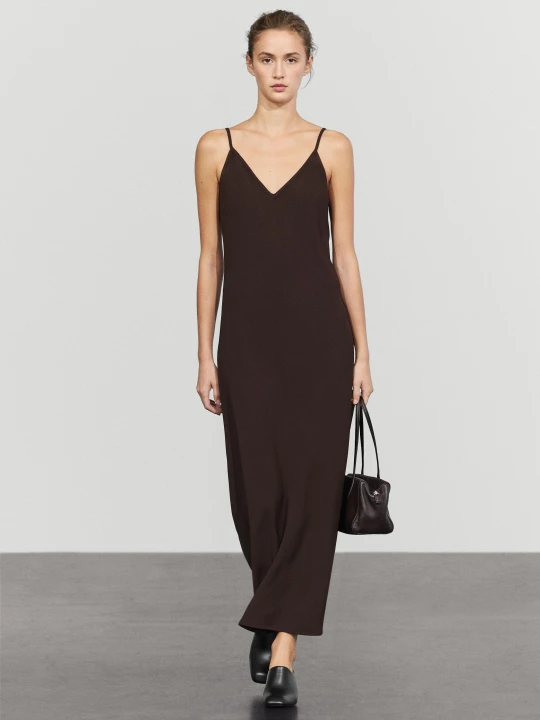 Zdjęcie produktu Lejąca Sukienka Średniej Długości Na Ramiączkach - Brązowy - Massimo Dutti - Female